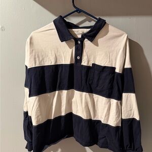 Maurices Navy and Cream Striped Button Down Shirt